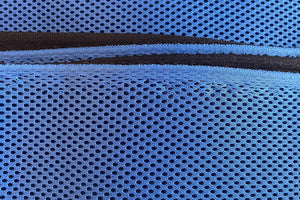A close up detail of blue spacer mesh 