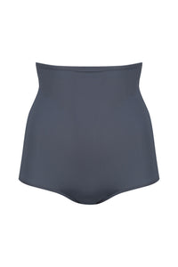 Front view of dark grey Davy J Sustainable Waterwear high waist bikini briefs, on white background